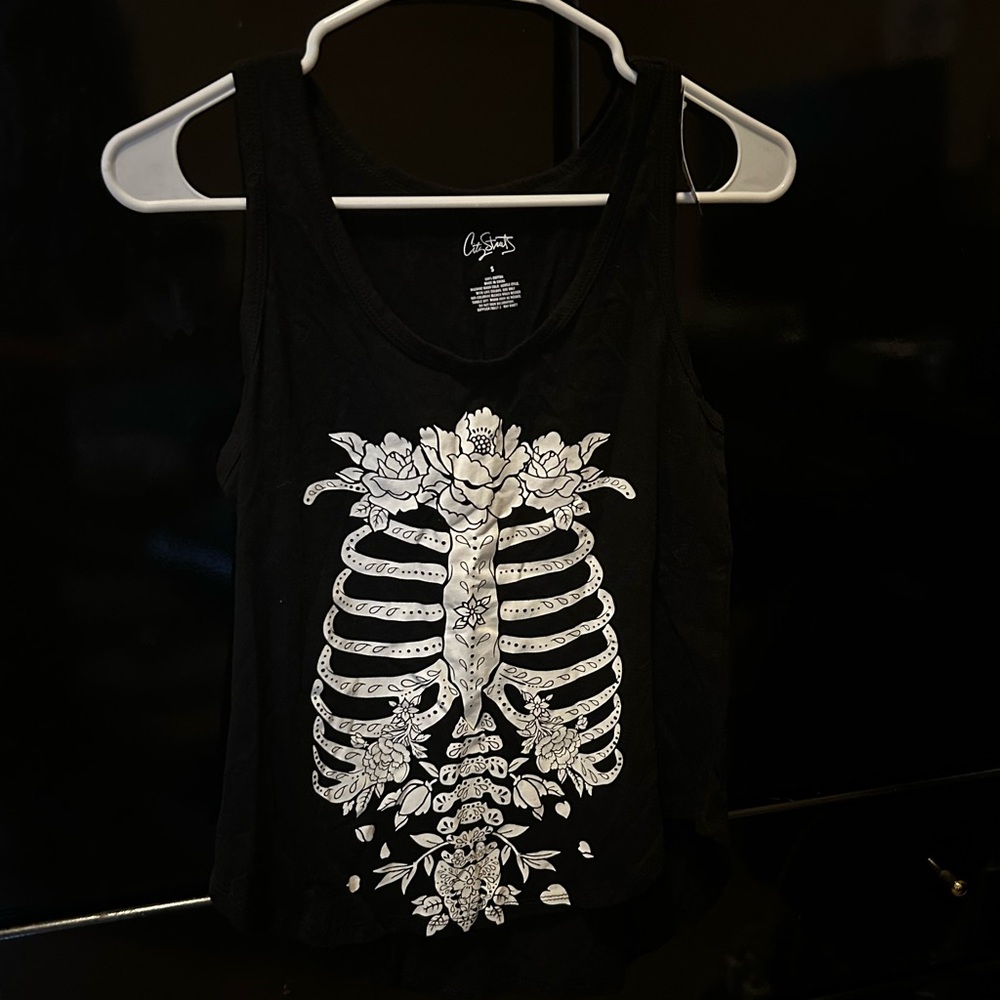 Women’s S/XS Black Floral Skeleton Tank Top